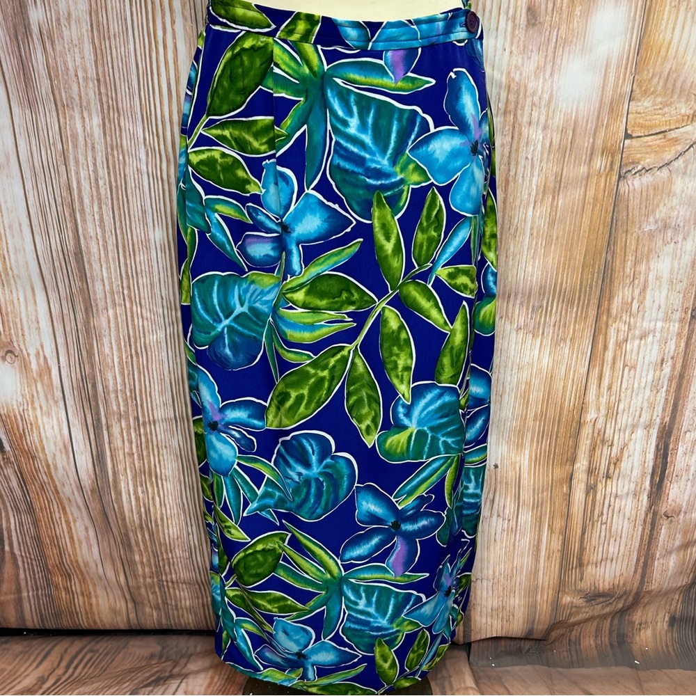 Norton McNaughton Tropical Print Mock Wrap Skirt‎